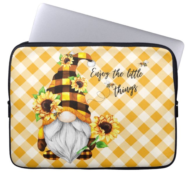 Enjoy the Little Things Sunflower Gnome Laptop Sleeve (Front)