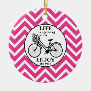 Enjoy the ride bicycle pink chevron quote ceramic ornament