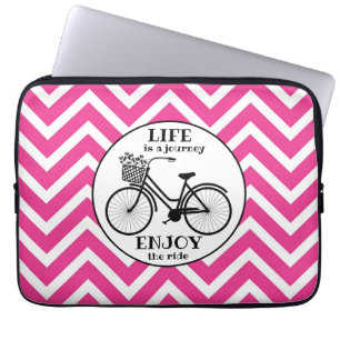 Enjoy the ride bicycle pink chevron quote laptop sleeve