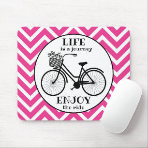 Enjoy the ride bicycle pink chevron quote mouse pad