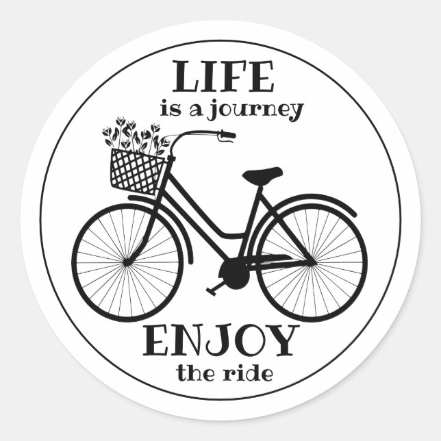 Enjoy The Ride | Bicycle With Flowers Motivational Classic Round Sticker (Front)
