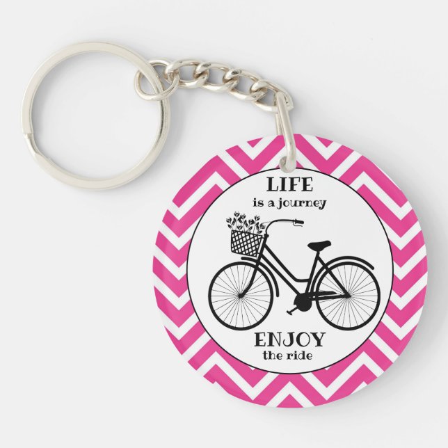 Enjoy The Ride | Bicycle With Flowers Motivational Key Ring (Front)