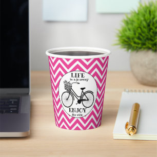 Enjoy The Ride   Bicycle With Flowers Motivational Paper Cups