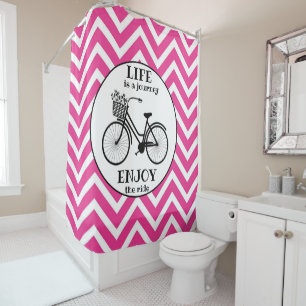 Enjoy The Ride   Bicycle With Flowers Motivational Shower Curtain