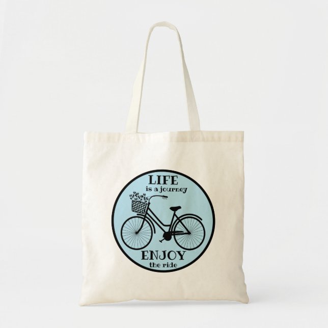 Enjoy The Ride | Bicycle With Flowers Motivational Tote Bag (Front)
