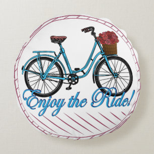 Enjoy The Ride Blue Bicycle Round Cushion