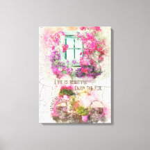 Enjoy The Ride | Watercolor Bicycle With Flowers