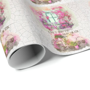 Enjoy The Ride Watercolor Bicycle With Flowers Wrapping Paper