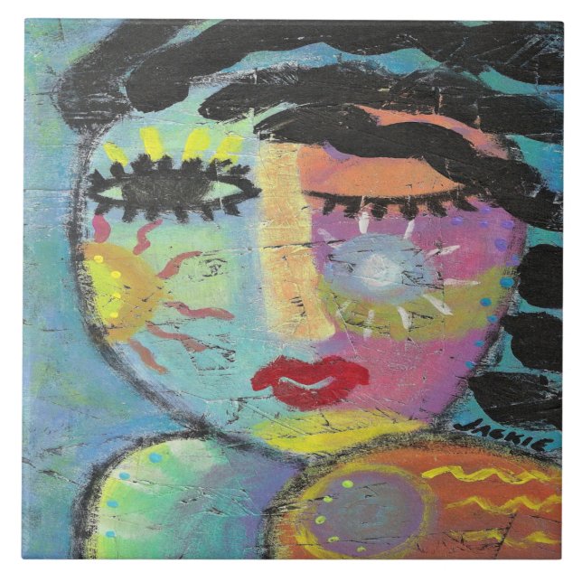 Enjoy the Sunshine Abstract Portrait of a Woman Ceramic Tile (Front)
