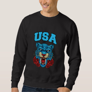 Enjoy Usa  With Floral Tiger Illustration Graphic Sweatshirt