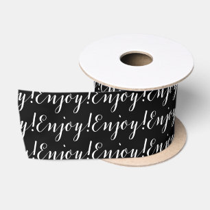 'Enjoy' White Script in Custom Font & Solid Black Satin Ribbon