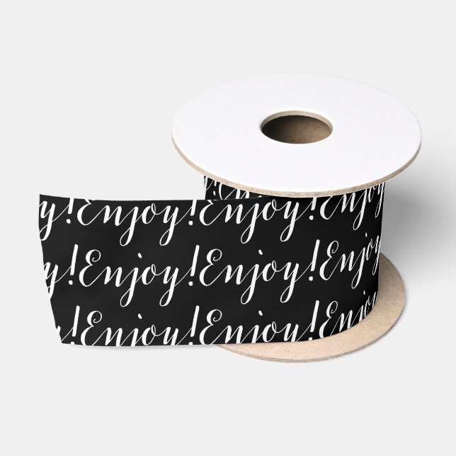 'Enjoy' White Script in Custom Font & Solid Black Satin Ribbon (Spool)