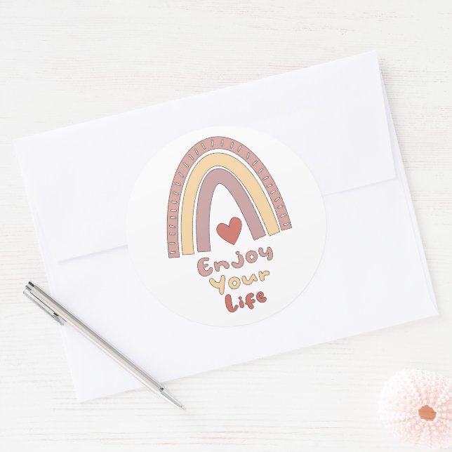Enjoy your life motivational colourful boho rainbo classic round sticker (Envelope)