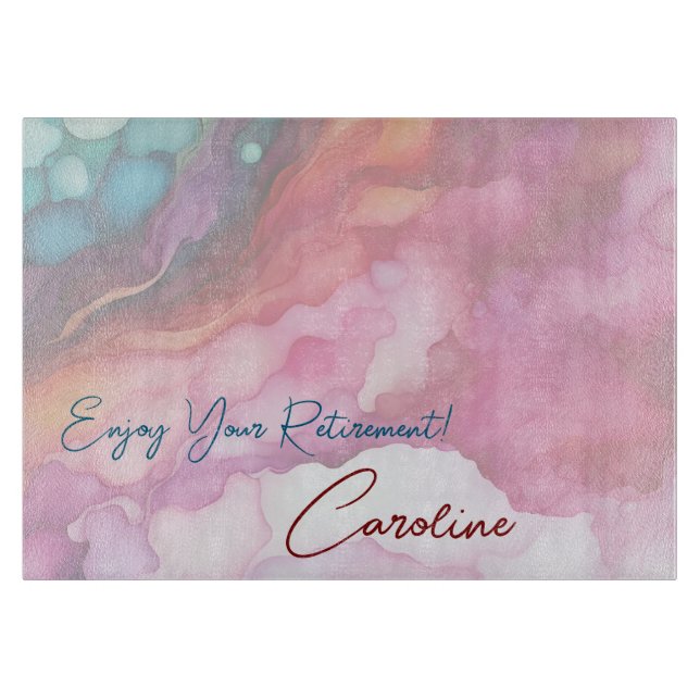 Enjoy Your Retirement Pastel Fluid Colours Cutting Board (Front)