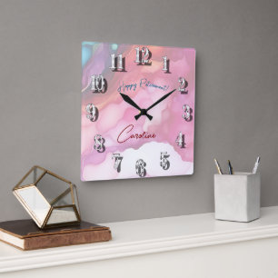 Enjoy Your Retirement Pastel Fluid Colours Square Wall Clock