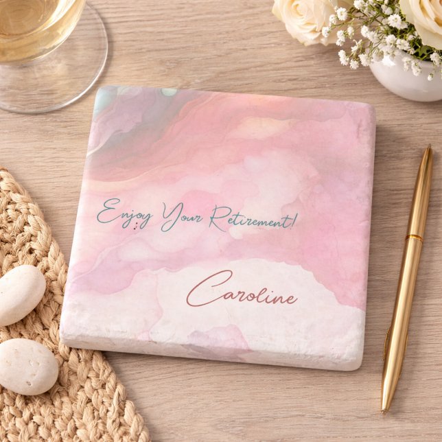 Enjoy Your Retirement Pastel Fluid Colours Stone Coaster (Creator Uploaded)