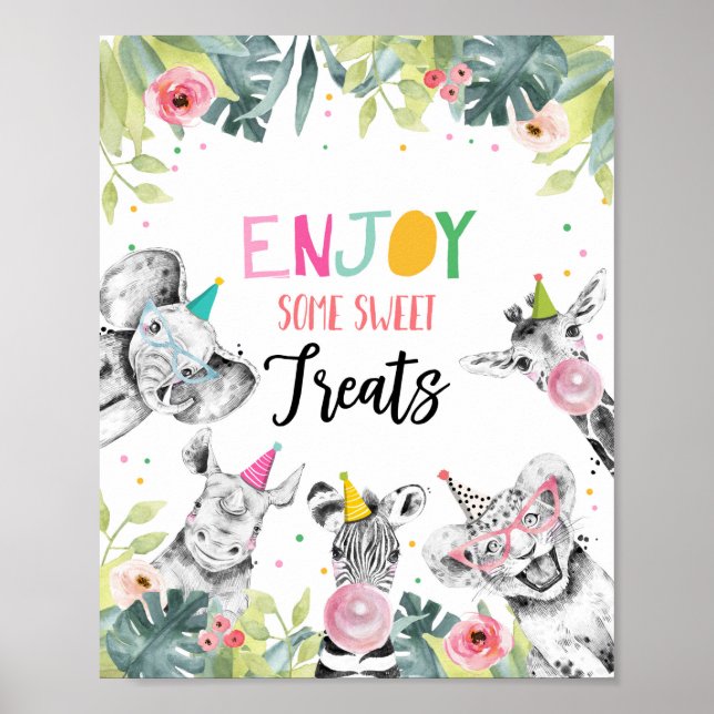 Enjoy Your Sweet Treats Safari Party Animals Sign (Front)