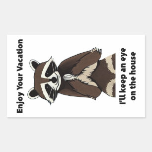 Enjoy Your Vacation Mischievous Racoon Rectangular Sticker