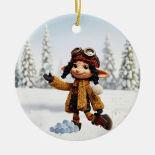 Enjoying A Snow Day Ceramic Ornament