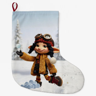 Enjoying A Snow Day Large Christmas Stocking