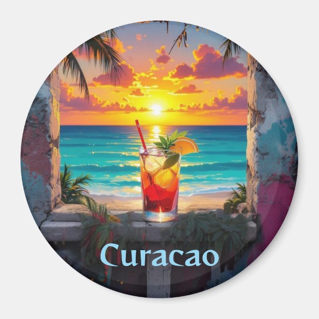 Enjoying a sunset in curacao magnet (Front)