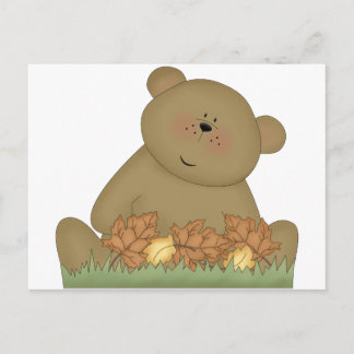 enjoying autumn teddy bear postcard