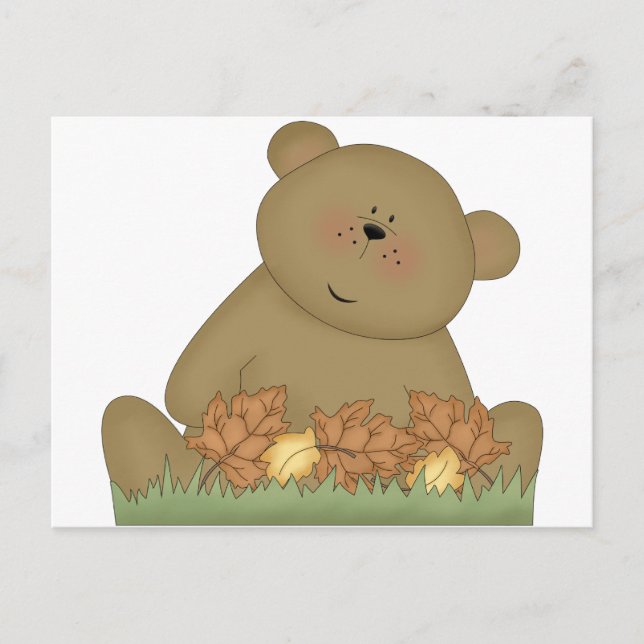 enjoying autumn teddy bear postcard (Front)