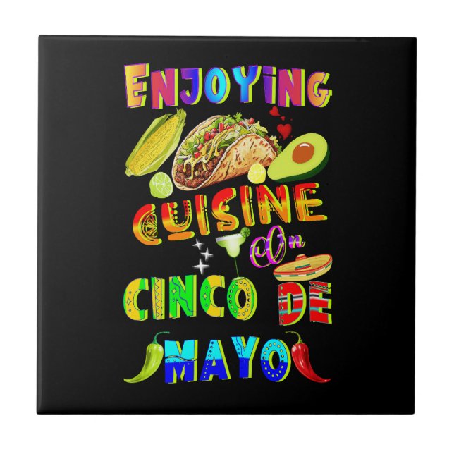 Enjoying Cuisine On Cinco de Mayo Ceramic Tile (Front)