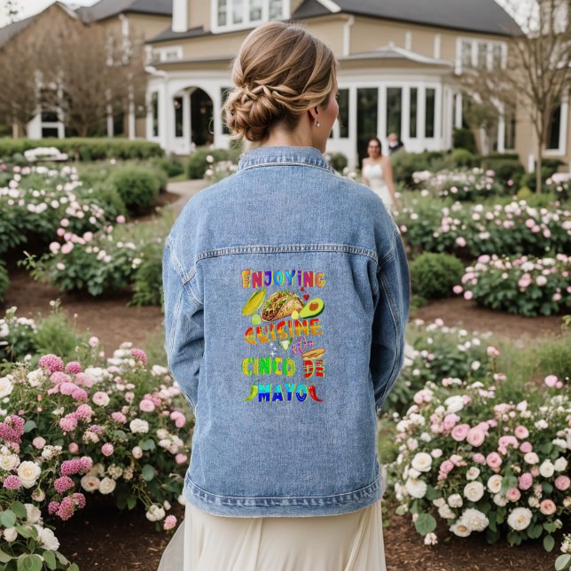 Enjoying Cuisine On Cinco de Mayo Denim Jacket (Wedding Back)