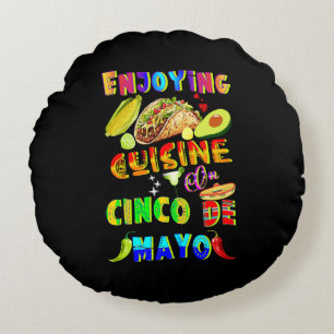 Enjoying Cuisine On Cinco de Mayo Round Cushion