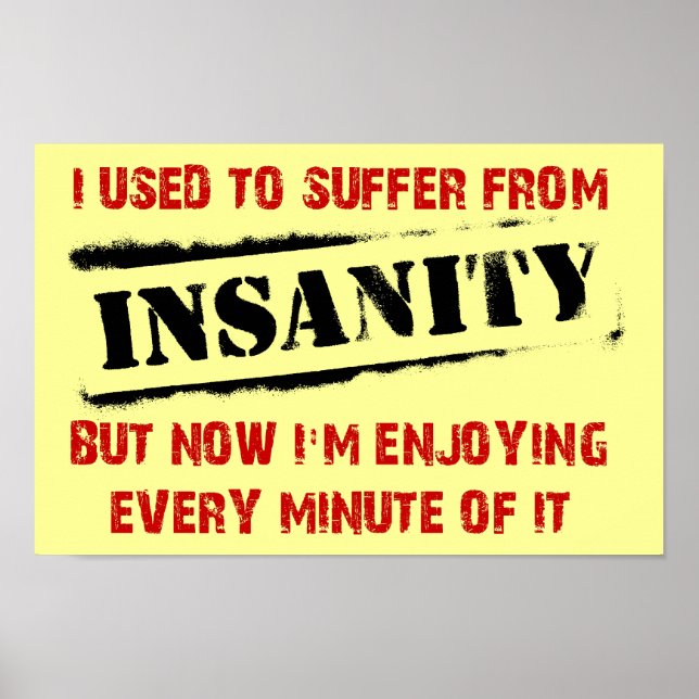 Enjoying Insanity Funny Poster Sign (Front)