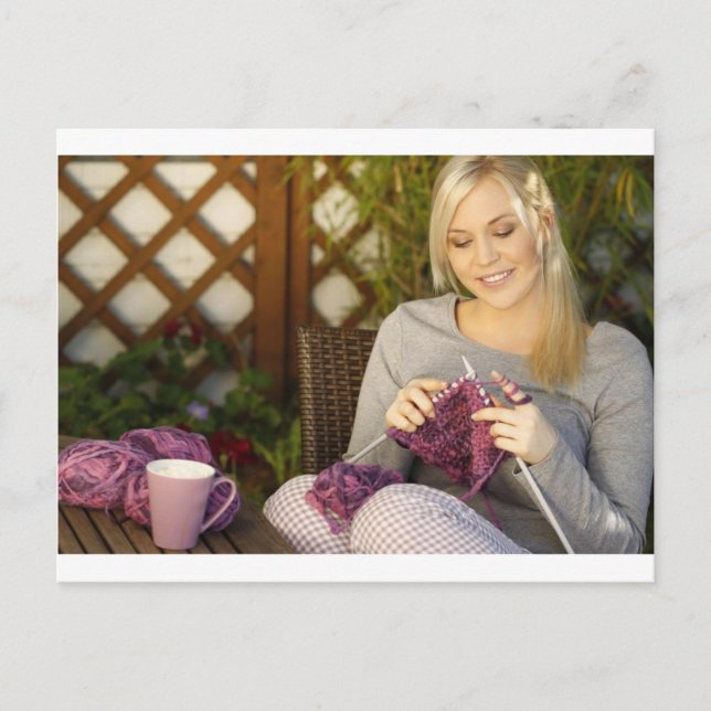 Enjoying Tea And Knitting Postcard (Front)
