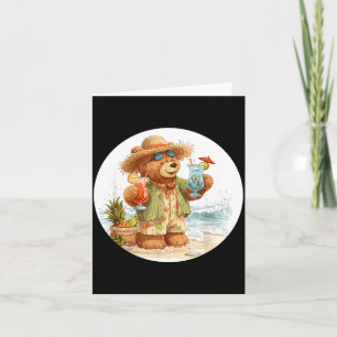 Enjoying Teddy Bear with Beach Cocktails for Card