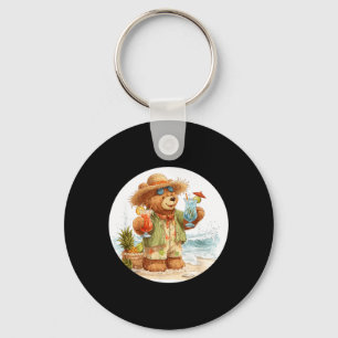 Enjoying Teddy Bear with Beach Cocktails for Key Ring