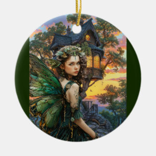 Enjoying The Sunset Outside Her Home Ceramic Ornament
