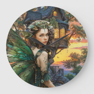 Enjoying The Sunset Outside Her Home Large Clock