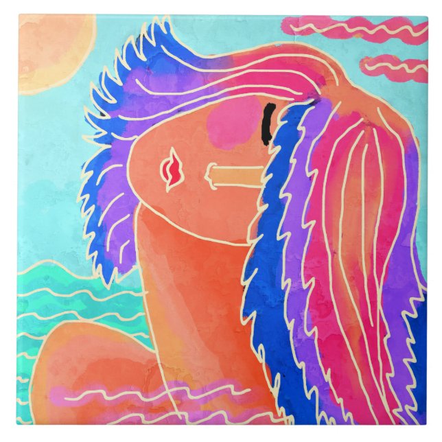 Enjoying the Sunshine Abstract Digital Painting Ceramic Tile (Front)