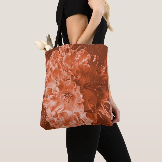 Enlarged flower with slight relief, brown salmon   tote bag (Close Up)