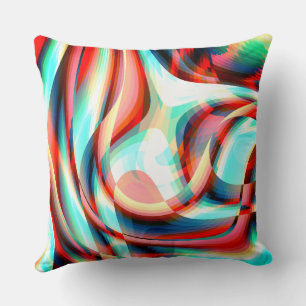 Enlarging curved red strokes, superimposed stripes cushion