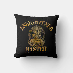 Enlightened Master - Faux Gold Foil Buddha Black Cushion