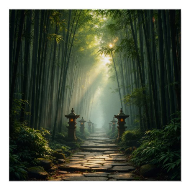 Enlightened Path: The Bamboo Forest Sanctuary Poster (Front)