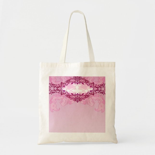 Enlightening pink damask and floral gift tote bag (Front)