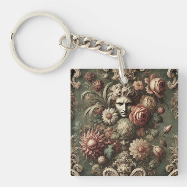Ennui Elegance – Gothic Baroque Floral Pattern Key Ring (Front)