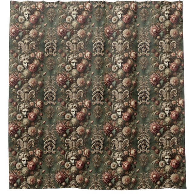 Ennui Elegance – Gothic Baroque Floral Pattern Shower Curtain (Front)