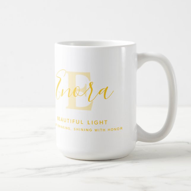 Enora text yellow name meaning monogram E Coffee M Mug (Right)