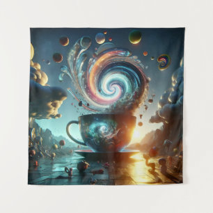 Enormous Teacup with Surreal Floating Saucers Tapestry