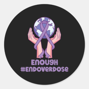 Enough Overdose Purple Ribbon Opioid Overdose Awar Classic Round Sticker