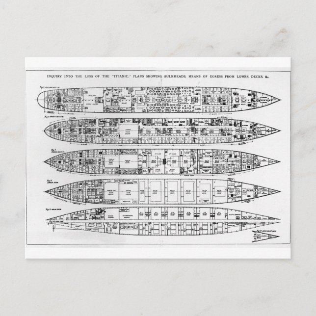Enquiry in the Loss of the Titanic: Cross sections Postcard (Front)