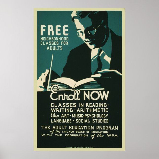 Enrol Now Free Classes Adult Education Poster (Front)