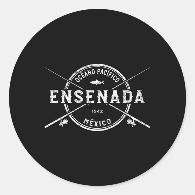 Ensenada Crossed Fishing Rods Classic Round Sticker (Front)